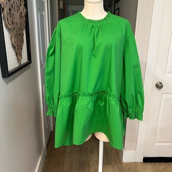SCOOP green babydoll peplum top with half sleeves and mock neck - Picture 5 of 15